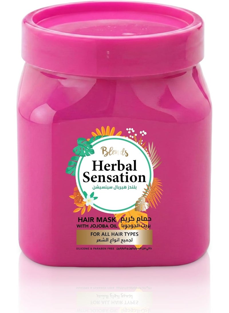 Blends Herbal Sensation Jojoba Oil Hair Mask for All Hair Types – Volumizing & Moisturizing Deep Conditioner – Silicone & Paraben Free – 600 ml - Image 1